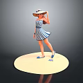 3D Rendered Game Movie Character Wearing Blue White Striped Dress Large Hat And Blue Shoes