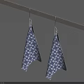 Blue And White Geometric Pattern Kitchen Aprons Hanging On Metal Rod 3d model