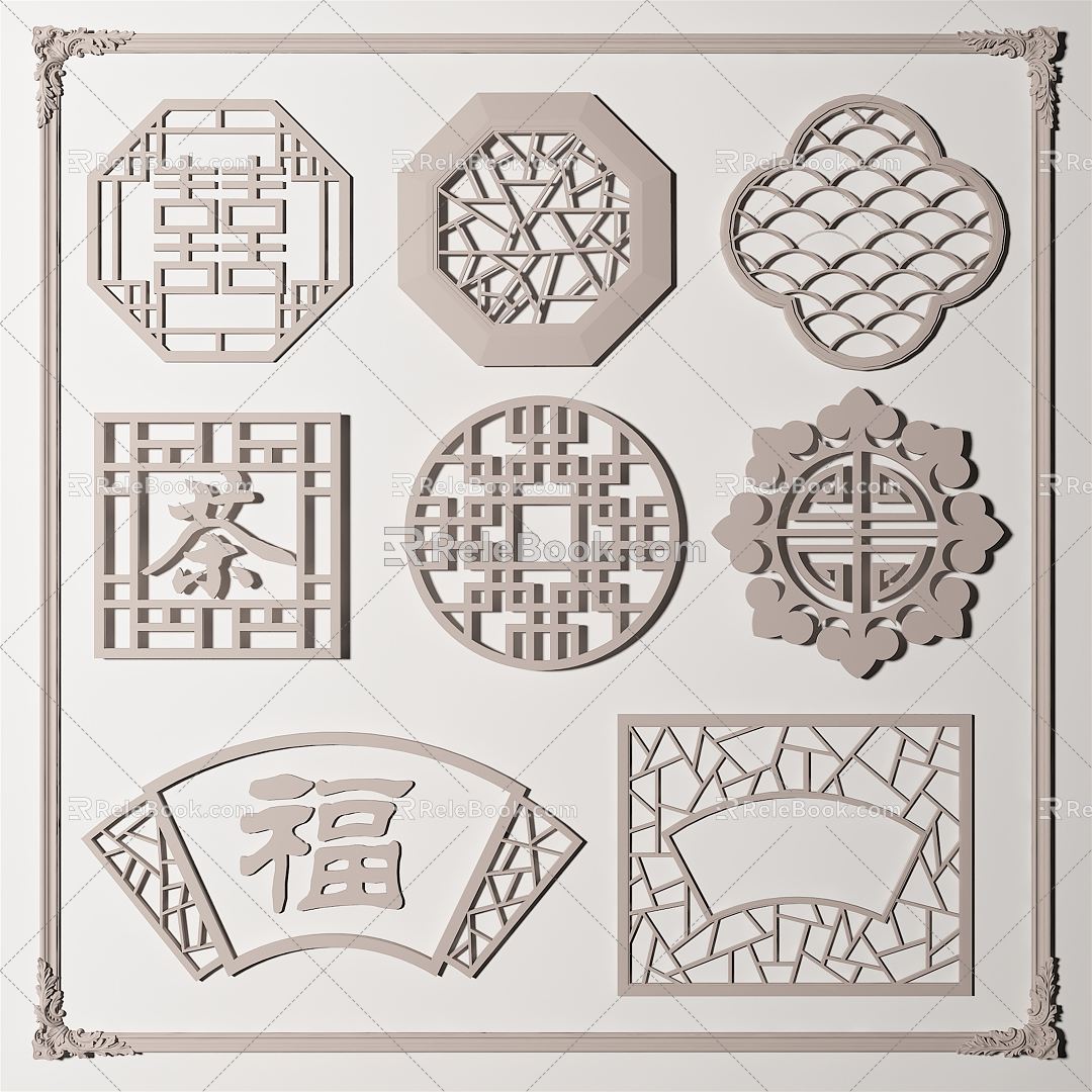 New Chinese-style openwork window lattice window 3d model