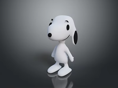 White Cartoon Character Snoopy With Black Ears In Standing Pose 3d model