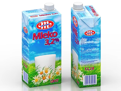 Mleko 3.2% Milk Carton With Daisy Pattern 1L Fresh Dairy Beverage 3d model
