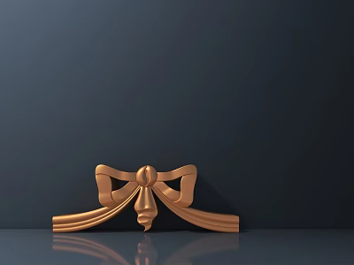 Elegant Golden Carved Bow Ornament With Scroll Design On Dark Background 3d model