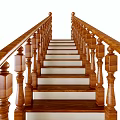 Classic Wooden Staircase With Intricate Handrails And Balusters On White Steps