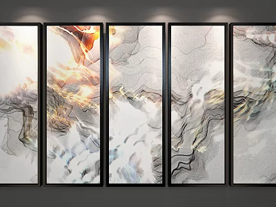 Five Panel Modern Abstract Wall Art With Black Frames And Flowing Color Textures 3d model