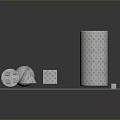 Industrial Metal Components With Geometric Shapes And Perforated Mesh Texture On Platform