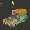 Cartoon Style Green Off Road Vehicle With Red Bumper Yellow Roof And Antenna