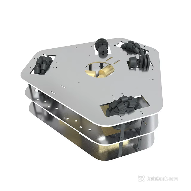 Metal Mechanical Platform With Black Fixtures And Gold Central Component 3d model