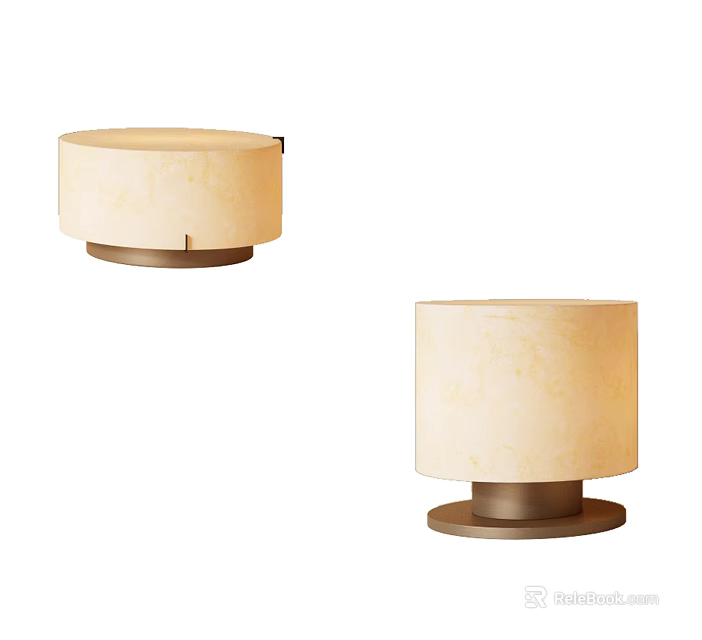 Two Modern Cream Colored Table Lamps With Smooth Shade And Metal Base 3d model 