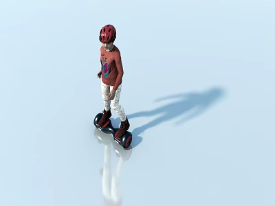 People Standing on Hoverboard with Red Helmet in Blue Background and Ground Reflection 3d model