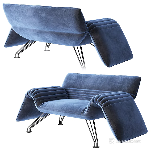 Modern Blue Upholstered Accent Chair With Structured Arms And Sleek Metal Legs Design 3d model 