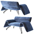 Modern Blue Upholstered Accent Chair With Structured Arms And Sleek Metal Legs Design