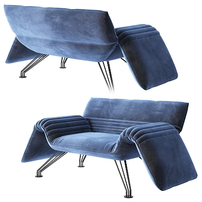 Modern Blue Upholstered Accent Chair With Structured Arms And Sleek Metal Legs Design 3d model