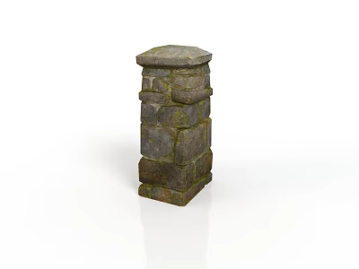 Rough Natural Stone Architectural Column with Octagonal Top and Layered Design 3d model