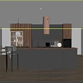 Modern Kitchen Interior With Dark Cabinets Island Counter And Pendant Lights