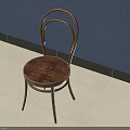 Wooden Leisure Chair With Curved Backrest Brown Seat And Simple Design Against Blue Wall