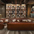 Cozy Café Interior With Bookshelves Full Of Books Wooden Floors And Open Space