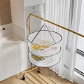 Golden Standing Clothes Hanger With Two Tier Mesh Drying Rack For Small Laundry Items 3d model