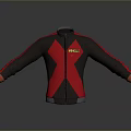 Red And Black Zipper Jacket With Red Sleeves And Yellow Logo Design 3d model