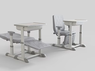 Multiple Light Gray Student Desk Chairs With Storage And Adjustable Design Features 3d model