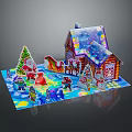 3D Christmas Pop Up Decoration With Gingerbread House Santa Sleigh Reindeer And Trees
