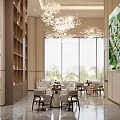 Luxurious Sales Office Interior With Chandeliers Marble Counter Sand Table Model And Large Windows