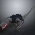 Fierce Fantasy Creature With Grey Skin Black Fur Yellow Eyes And Long Tail Crawling