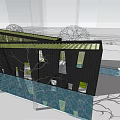 Modern Sales Office Building Exterior With Glass Curtain Wall Entrance Steps And Water Feature