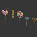 Vibrant Colorful Lollipops Featuring Heart Spiral Striped And Round Designs On Black Reflective Surface