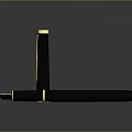 Sleek Black And Gold Fountain Pen With Pen Cap And Nib On Black Background