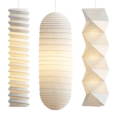 Stylish Paper Chandeliers With Layered Spiral Cylindrical Designs And Soft Ambient Lighting 3d model