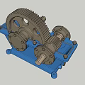 Mechanical Gear Mechanism With Blue Base And Metal Rotating Components 3d model