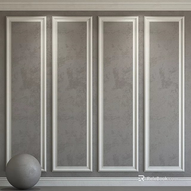 Gray Wall Panel Structure With Vertical White Lines And Rectangular Sections 3d model