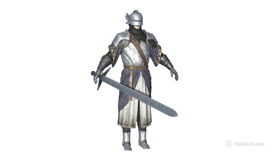 Medieval Armored Game and Movie Character Wearing Steel Armor Holding Long Sword 3d model 