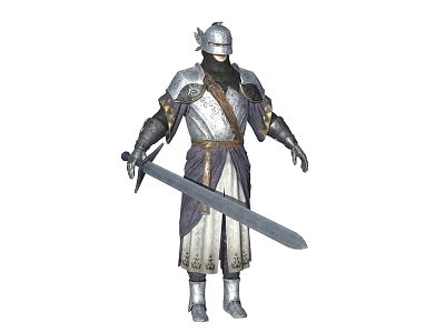 Medieval Armored Game and Movie Character Wearing Steel Armor Holding Long Sword 3d model