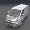 Silver Modern Cargo Van With Flat Roof And Front Grille Design 3d model