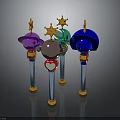 Colorful Magic Wands with Star Heart and Dome Shaped Tops Golden Bases Transparent Rods