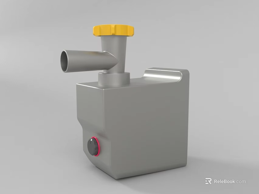 Industrial Gray Device Featuring Yellow Cap Silver Pipe And Red Knob 3d model