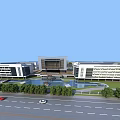 Modern Commercial Building Exterior With Swing Door Landscaped Garden And Road