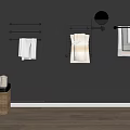 Stylish Bathroom Set With Black Towel Racks Mirror Towels And Wicker Basket