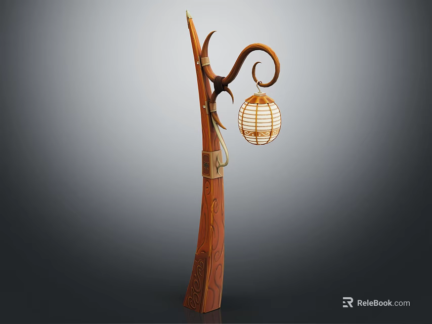 Bird Shaped Wooden Decorative Lantern Lamp With Curved Design And Woven Shade 3d model 