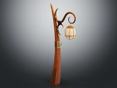 Bird Shaped Wooden Decorative Lantern Lamp With Curved Design And Woven Shade 3d model