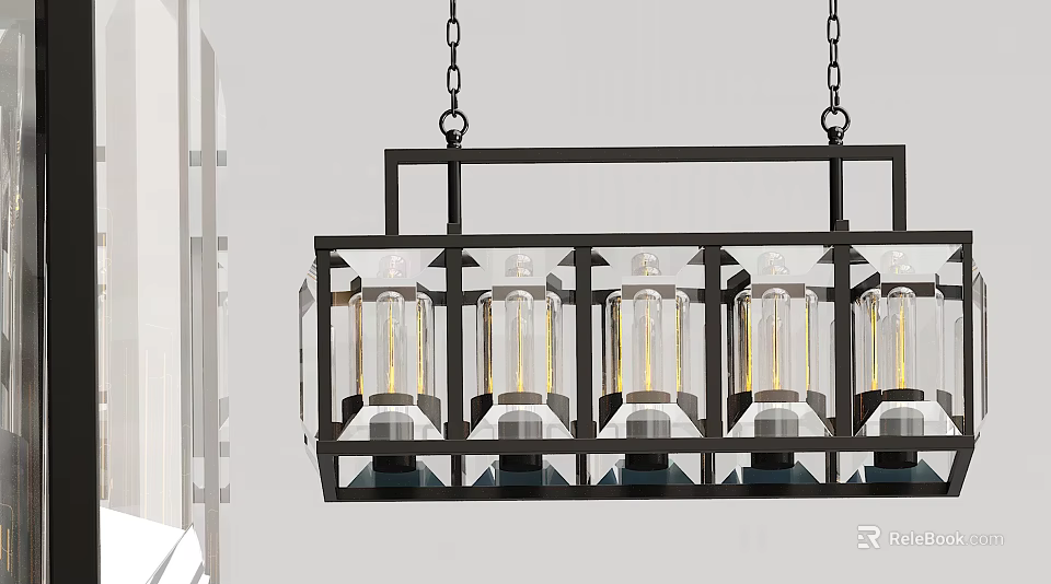 Elegant Modern Rectangular Chandelier With Black Metal Frame And Glass Shades 3d model 