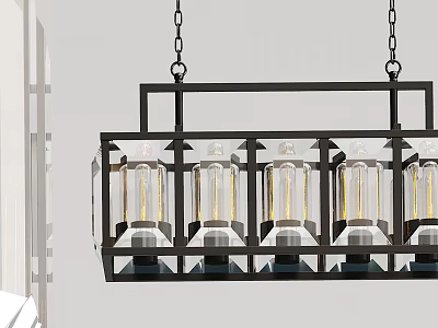 Elegant Modern Rectangular Chandelier With Black Metal Frame And Glass Shades 3d model