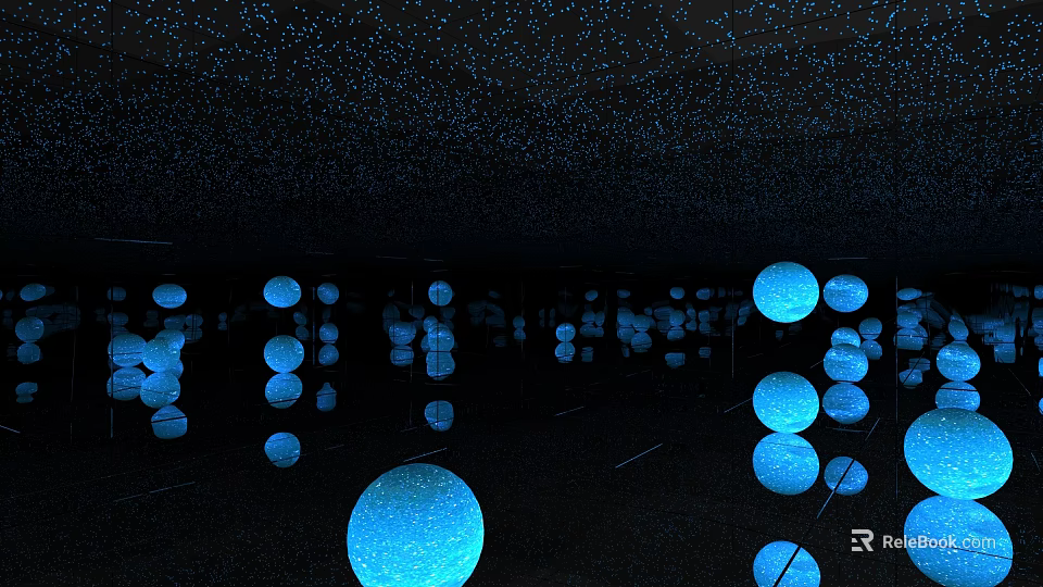 Blue Spherical Decorative Lights With Starry Sky Effect On Ceiling And Floor Reflection 3d model 