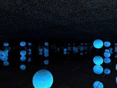 Blue Spherical Decorative Lights With Starry Sky Effect On Ceiling And Floor Reflection 3d model