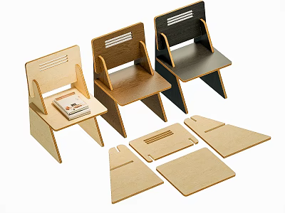 Modern Wooden Dining Chairs With Assembly Parts And Different Colors Design 3d model
