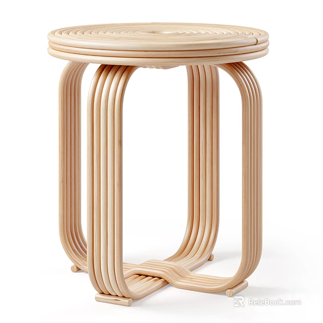 Modern Minimalist Wooden Stool With Curved Legs And Round Seat For Home Decor 3d model 