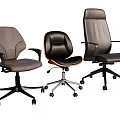Three Office Chairs in Gray Fabric Black Leather Dark Gray Leather with Wheels and Armrests