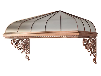 Elegant Copper Frame Canopy With Transparent Glass Top And Ornate Decorative Patterns 3d model