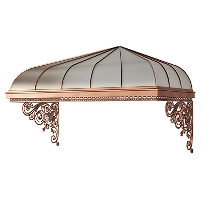 Elegant Copper Frame Canopy With Transparent Glass Top And Ornate Decorative Patterns 3d model